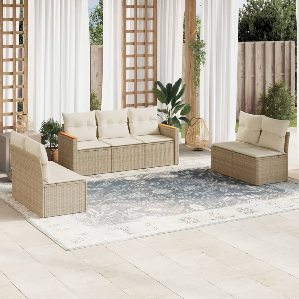 7-delige Loungeset met kussens poly rattan beige is nu te koop bij PeponiXL, paradijselijk wonen!