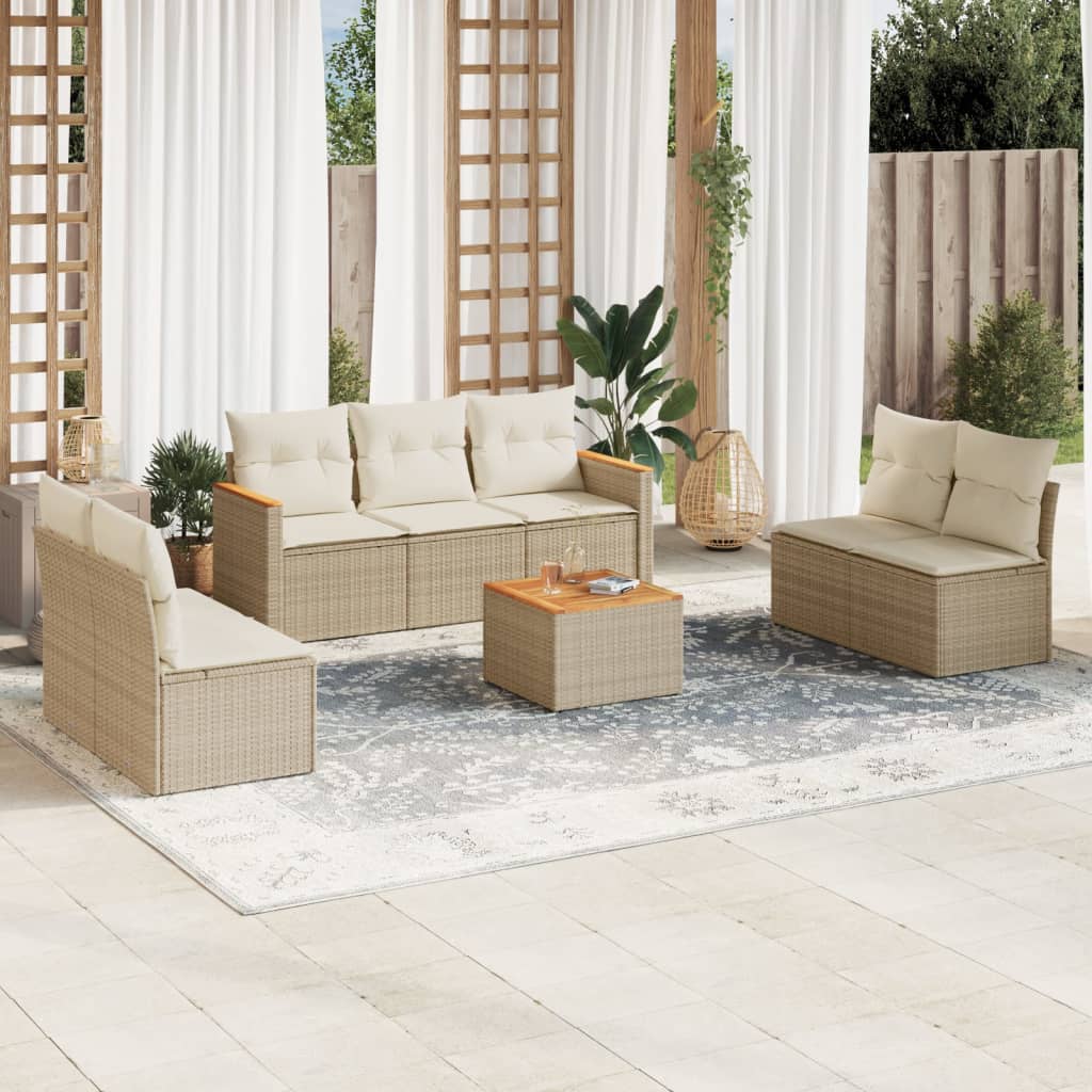8-delige Loungeset met kussens poly rattan beige is nu te koop bij PeponiXL, paradijselijk wonen!