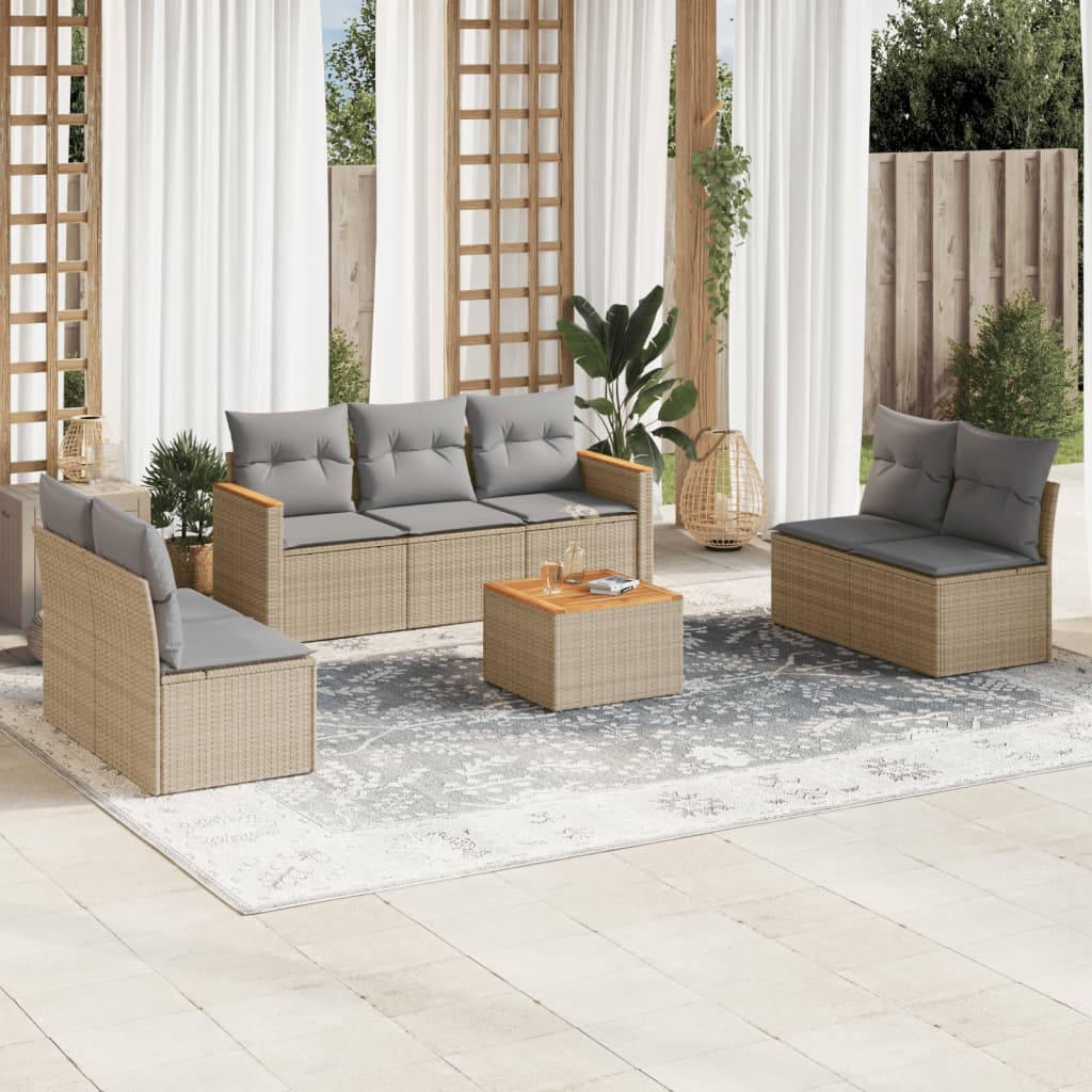 8-delige Loungeset met kussens poly rattan beige is nu te koop bij PeponiXL, paradijselijk wonen!