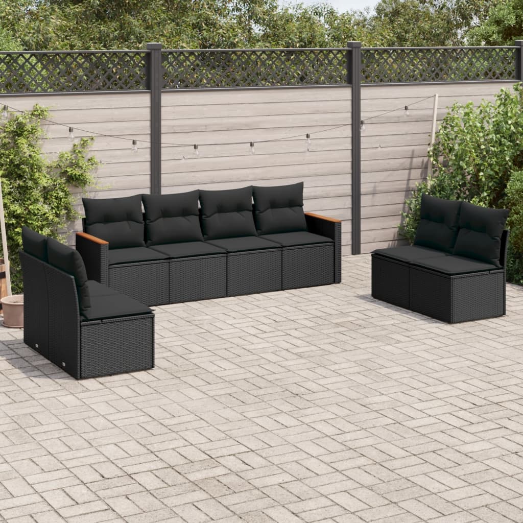 8-delige Loungeset met kussens poly rattan zwart is nu te koop bij PeponiXL, paradijselijk wonen!