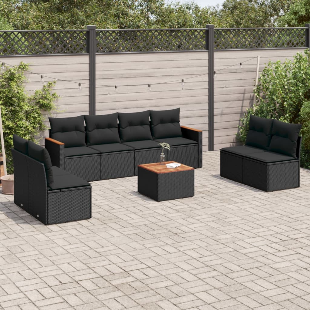 9-delige Loungeset met kussens poly rattan zwart is nu te koop bij PeponiXL, paradijselijk wonen!