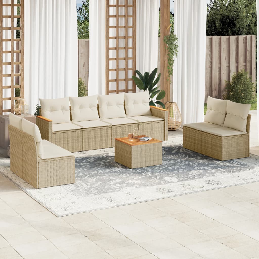9-delige Loungeset met kussens poly rattan beige is nu te koop bij PeponiXL, paradijselijk wonen!