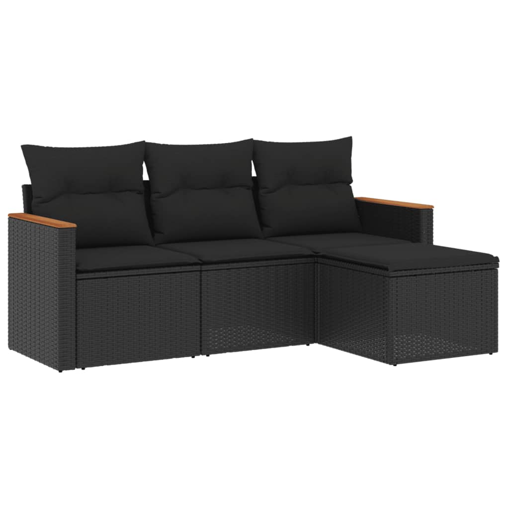 4-delige Loungeset met kussens poly rattan zwart is nu te koop bij PeponiXL, paradijselijk wonen!