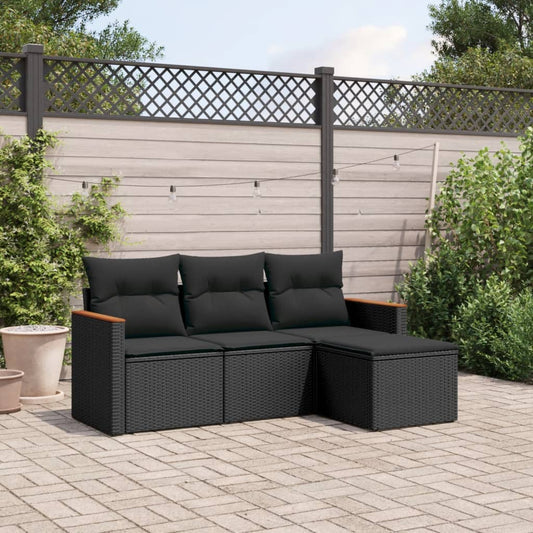4-delige Loungeset met kussens poly rattan zwart is nu te koop bij PeponiXL, paradijselijk wonen!