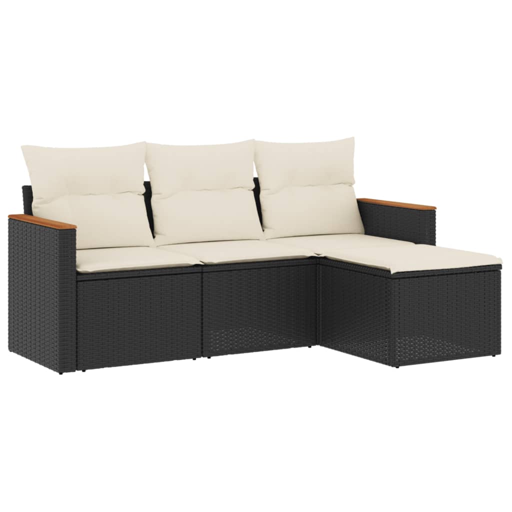 4-delige Loungeset met kussens poly rattan zwart is nu te koop bij PeponiXL, paradijselijk wonen!