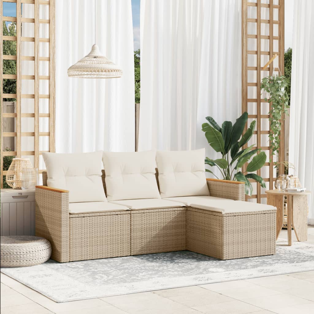 4-delige Loungeset met kussens poly rattan beige is nu te koop bij PeponiXL, paradijselijk wonen!