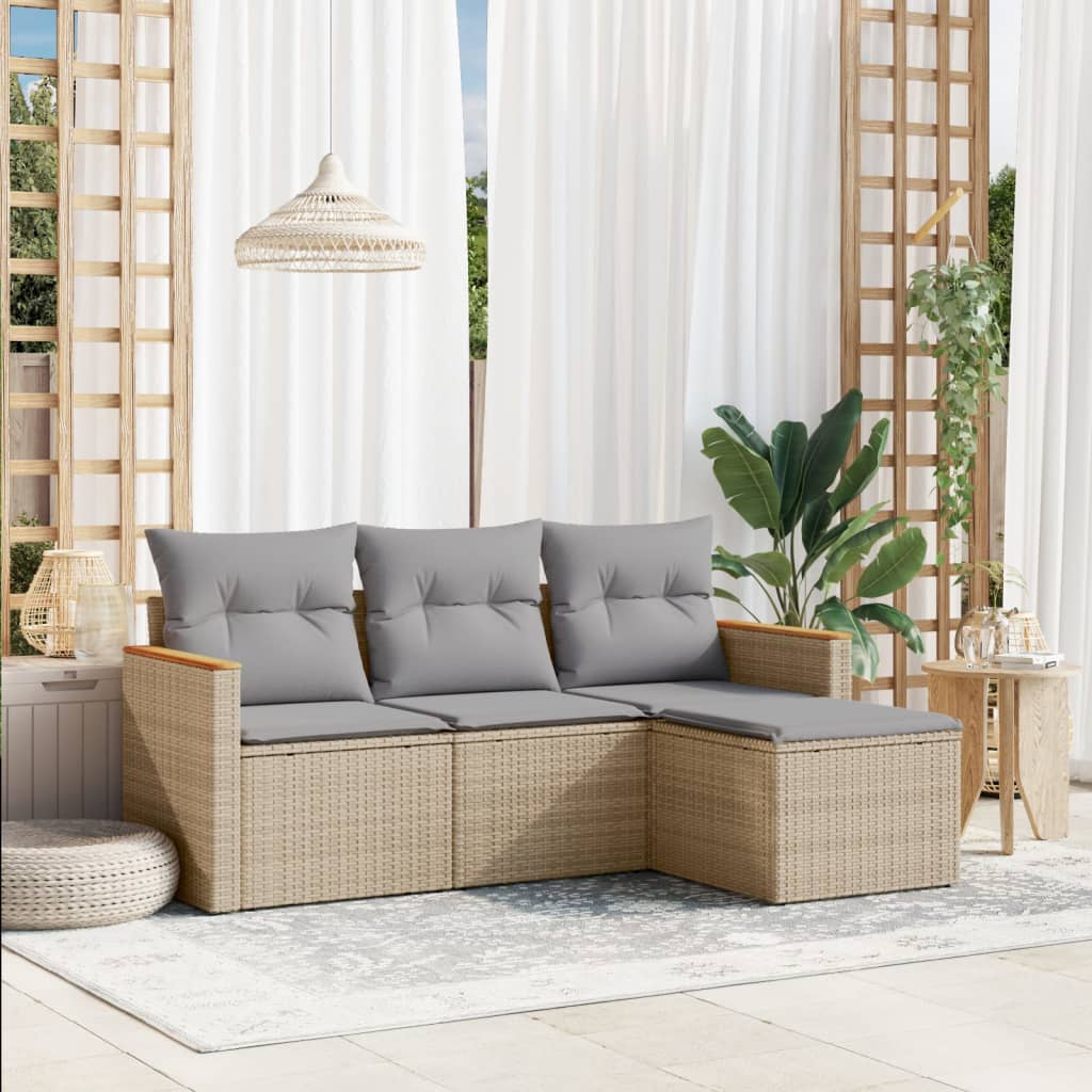 4-delige Loungeset met kussens poly rattan beige is nu te koop bij PeponiXL, paradijselijk wonen!