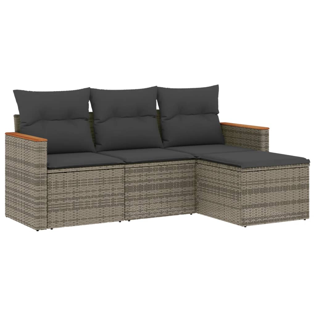 4-delige Loungeset met kussens poly rattan grijs is nu te koop bij PeponiXL, paradijselijk wonen!