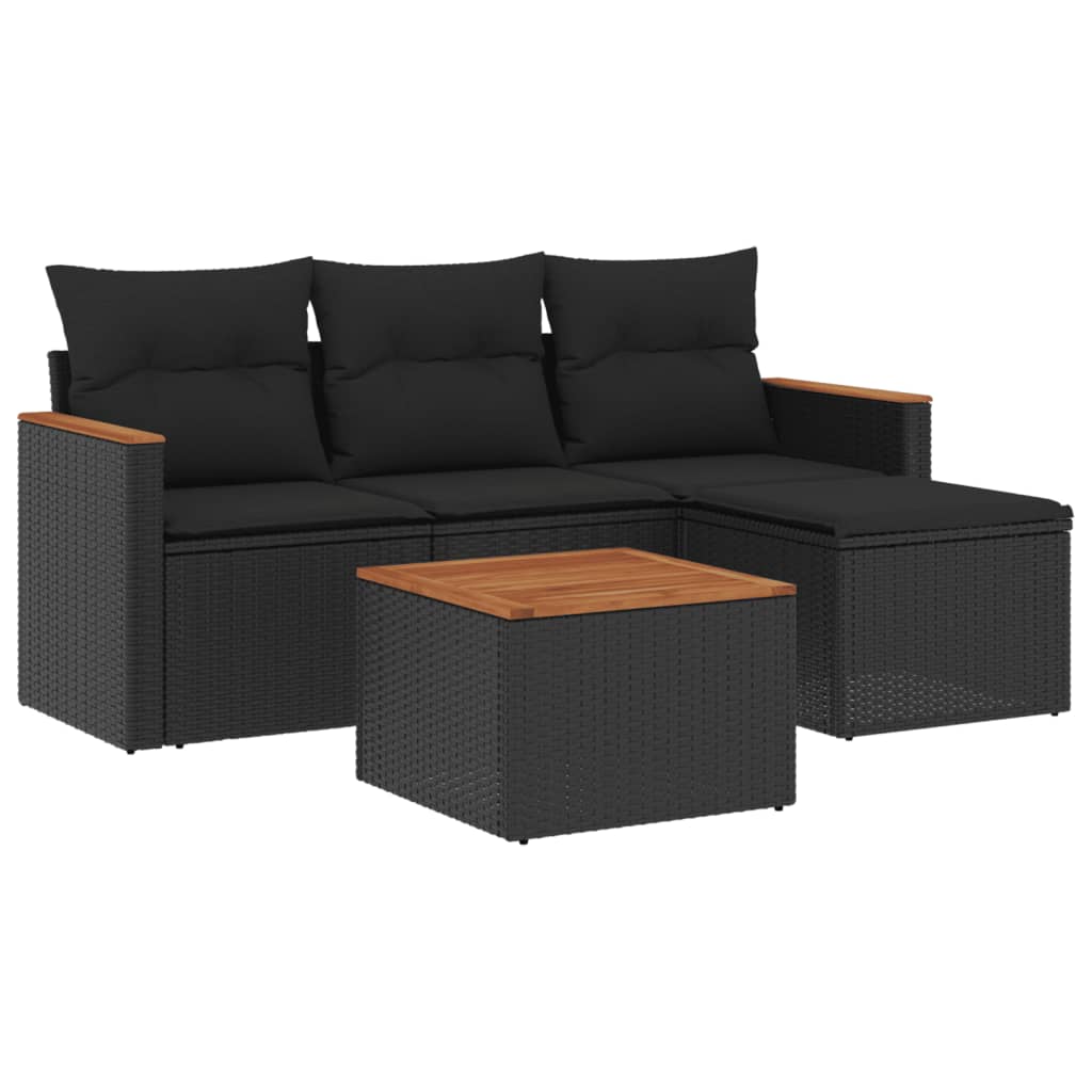 5-delige Loungeset met kussens poly rattan zwart is nu te koop bij PeponiXL, paradijselijk wonen!