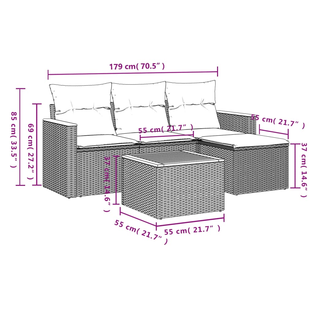 5-delige Loungeset met kussens poly rattan zwart is nu te koop bij PeponiXL, paradijselijk wonen!