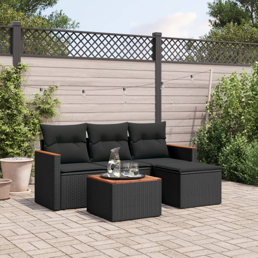 5-delige Loungeset met kussens poly rattan zwart is nu te koop bij PeponiXL, paradijselijk wonen!
