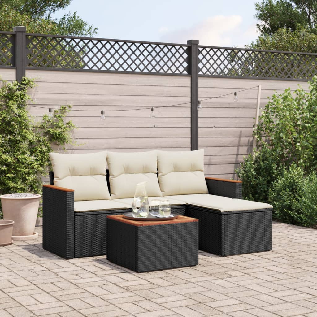 5-delige Loungeset met kussens poly rattan zwart is nu te koop bij PeponiXL, paradijselijk wonen!