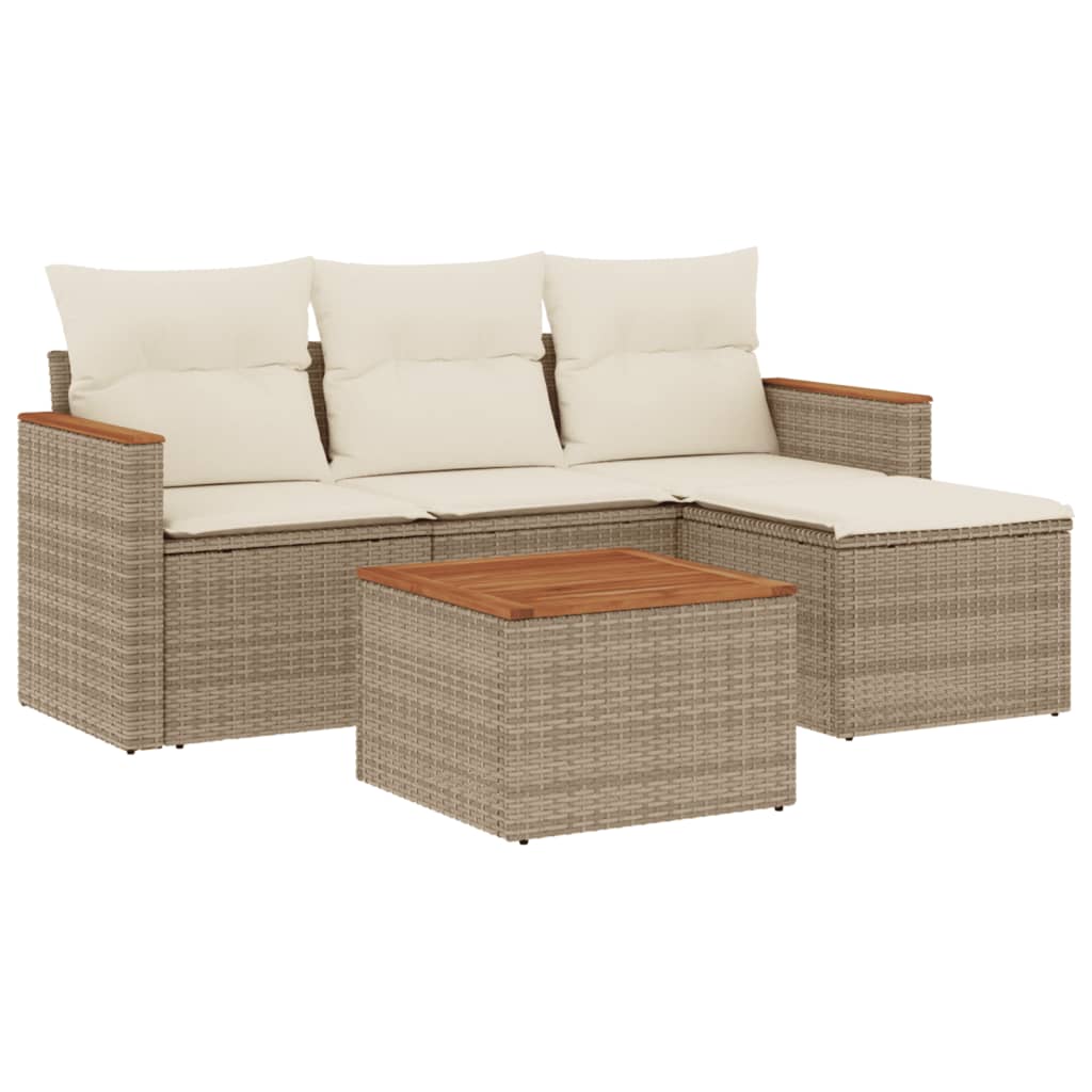 5-delige Loungeset met kussens poly rattan beige is nu te koop bij PeponiXL, paradijselijk wonen!