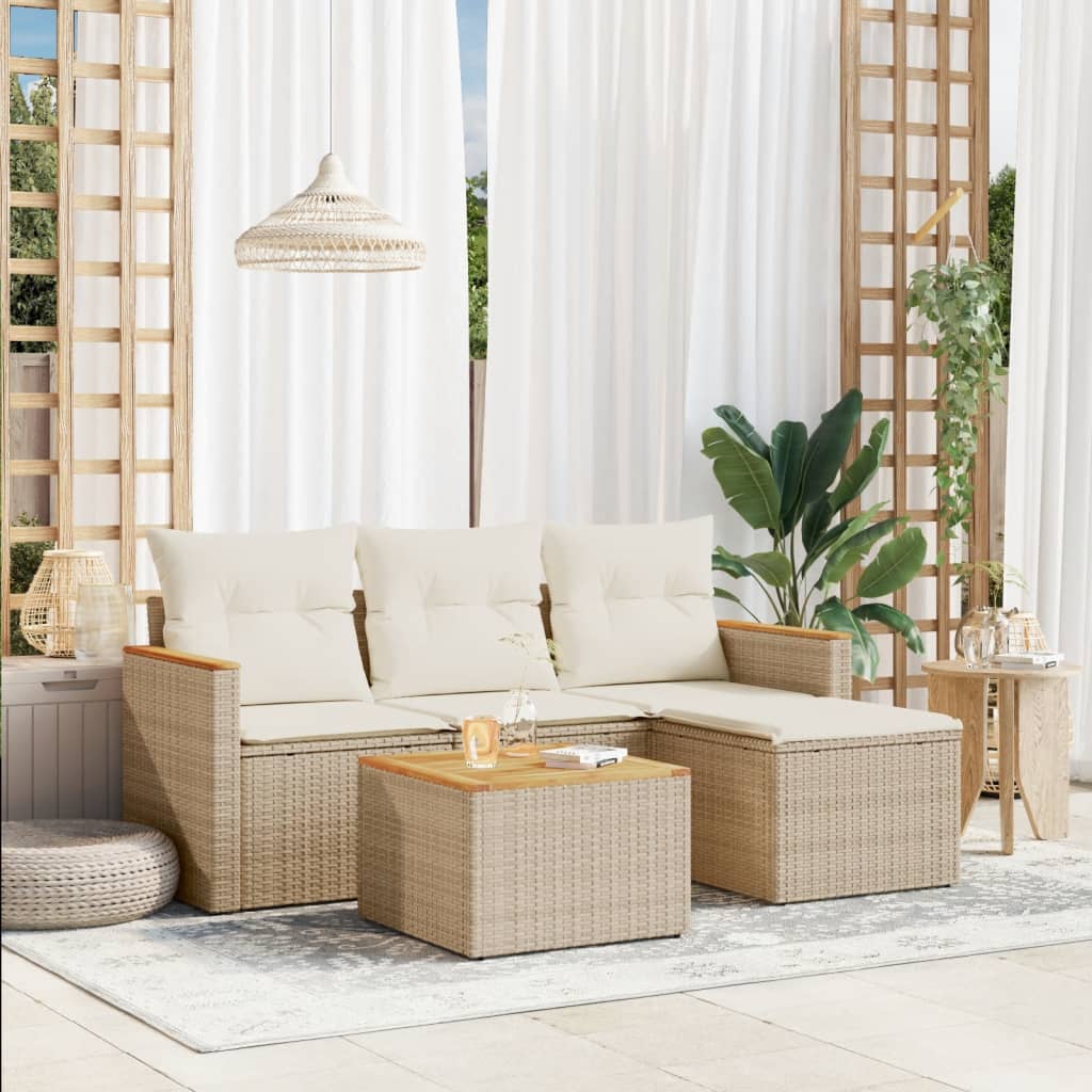 5-delige Loungeset met kussens poly rattan beige is nu te koop bij PeponiXL, paradijselijk wonen!