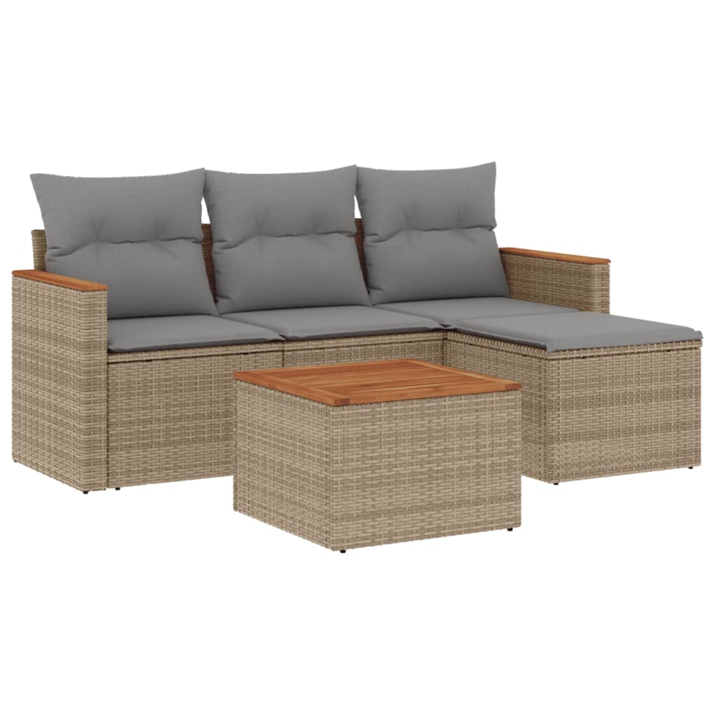 5-delige Loungeset met kussens poly rattan beige is nu te koop bij PeponiXL, paradijselijk wonen!