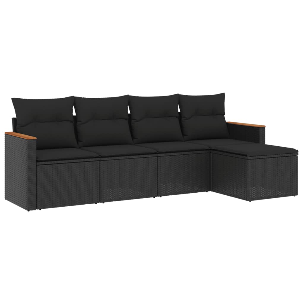 5-delige Loungeset met kussens poly rattan zwart is nu te koop bij PeponiXL, paradijselijk wonen!