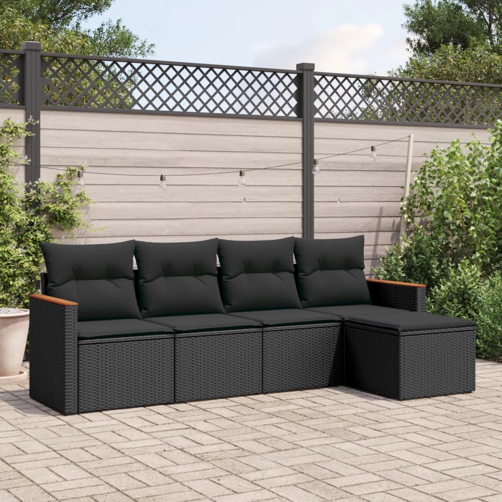 5-delige Loungeset met kussens poly rattan zwart is nu te koop bij PeponiXL, paradijselijk wonen!
