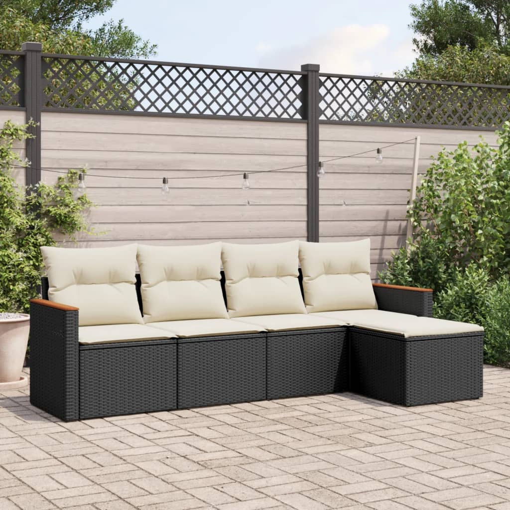 5-delige Loungeset met kussens poly rattan zwart is nu te koop bij PeponiXL, paradijselijk wonen!