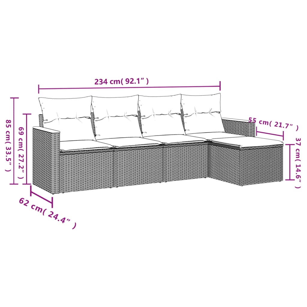 5-delige Loungeset met kussens poly rattan beige is nu te koop bij PeponiXL, paradijselijk wonen!
