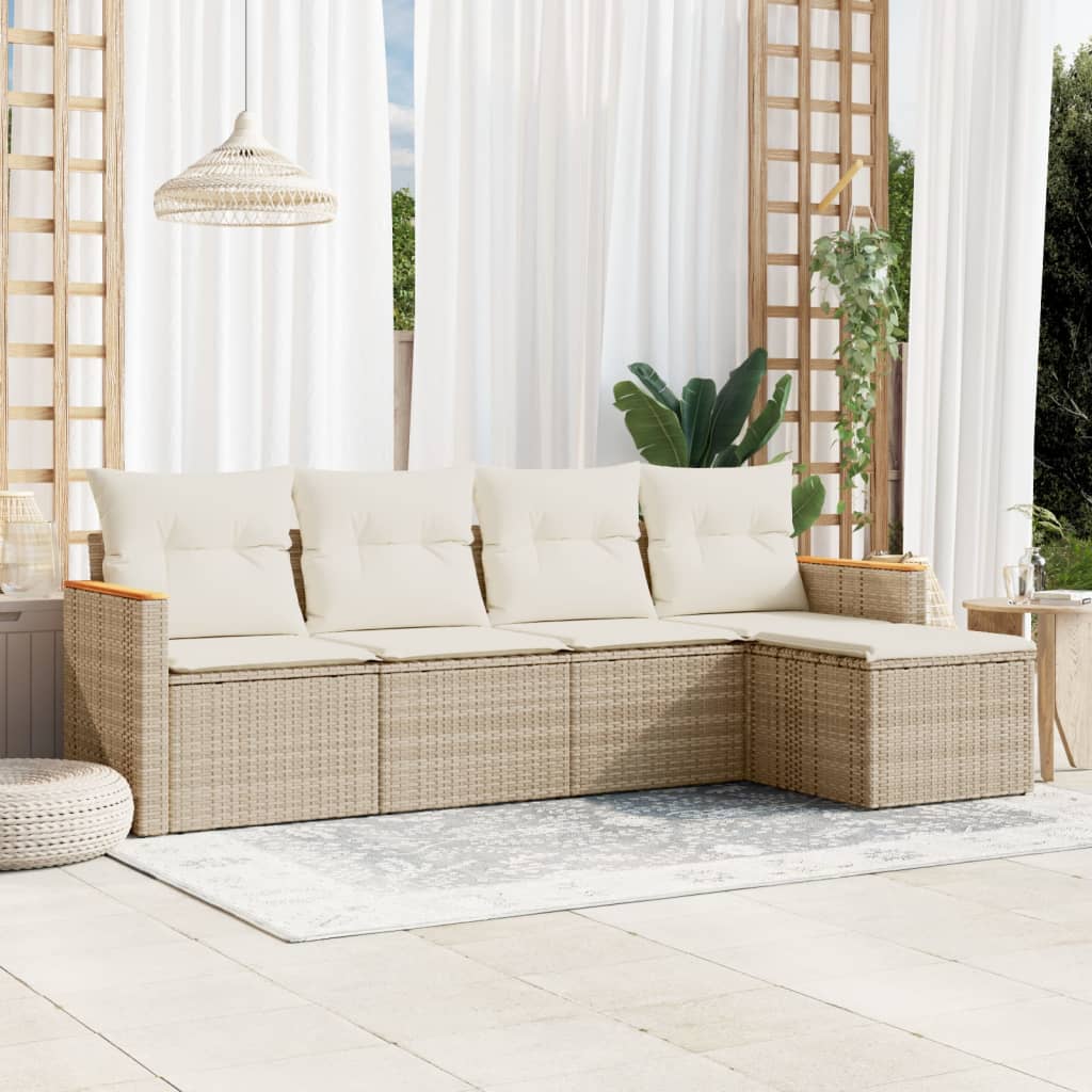 5-delige Loungeset met kussens poly rattan beige is nu te koop bij PeponiXL, paradijselijk wonen!
