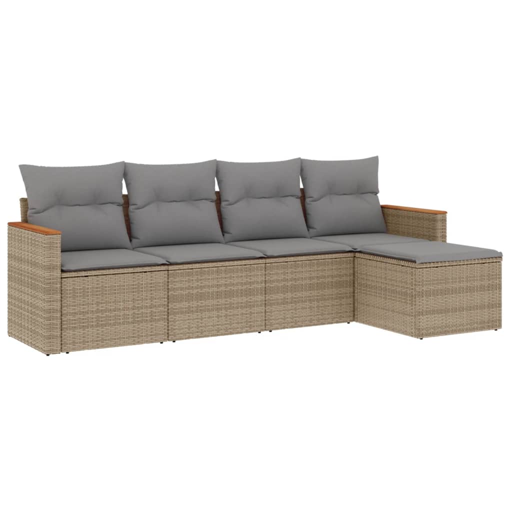 5-delige Loungeset met kussens poly rattan beige is nu te koop bij PeponiXL, paradijselijk wonen!