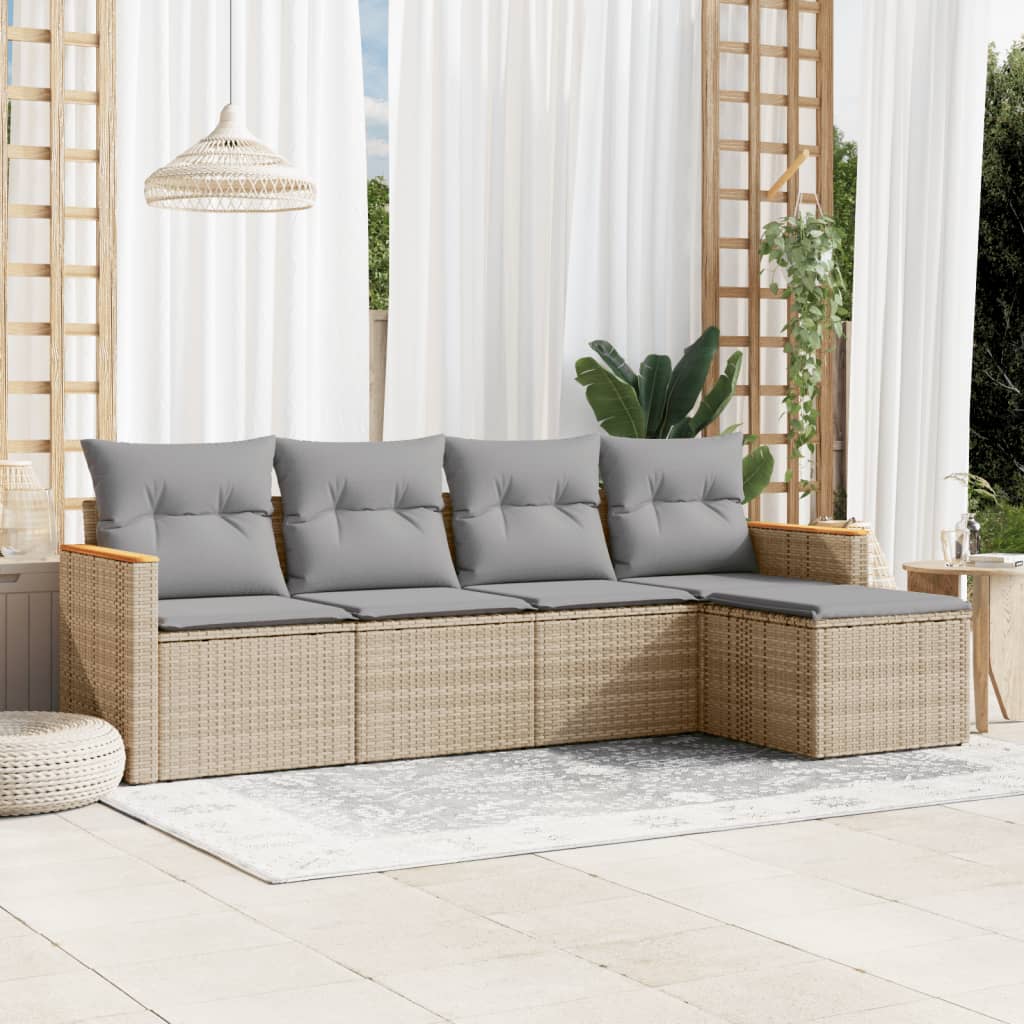 5-delige Loungeset met kussens poly rattan beige is nu te koop bij PeponiXL, paradijselijk wonen!