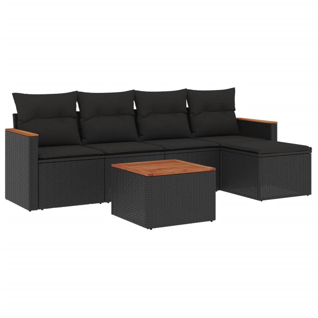 6-delige Loungeset met kussens poly rattan zwart is nu te koop bij PeponiXL, paradijselijk wonen!