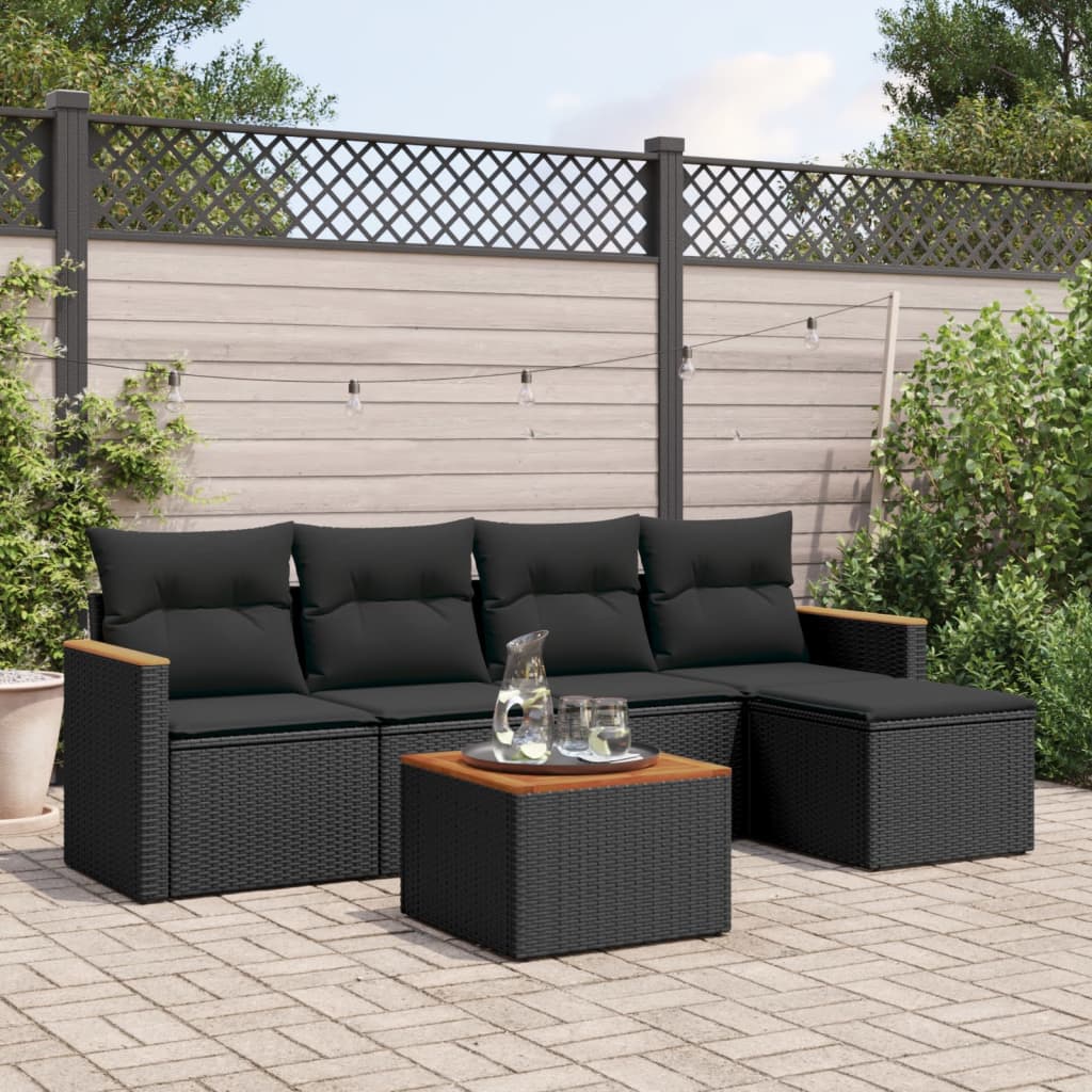 6-delige Loungeset met kussens poly rattan zwart is nu te koop bij PeponiXL, paradijselijk wonen!