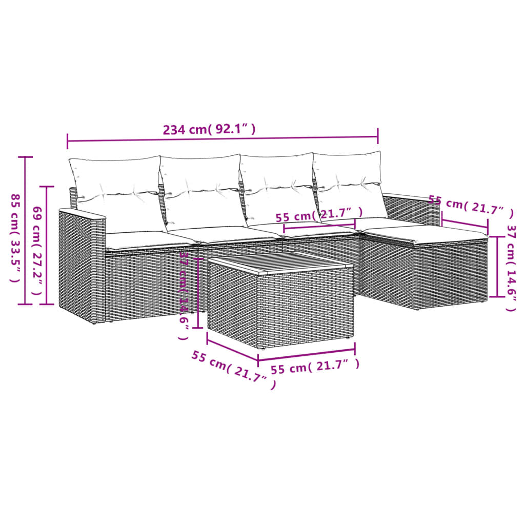 6-delige Loungeset met kussens poly rattan zwart is nu te koop bij PeponiXL, paradijselijk wonen!