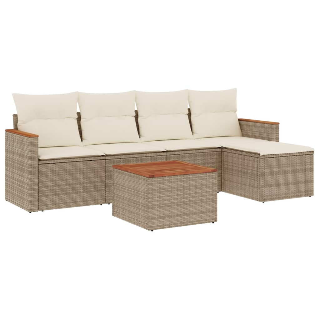 6-delige Loungeset met kussens poly rattan beige is nu te koop bij PeponiXL, paradijselijk wonen!