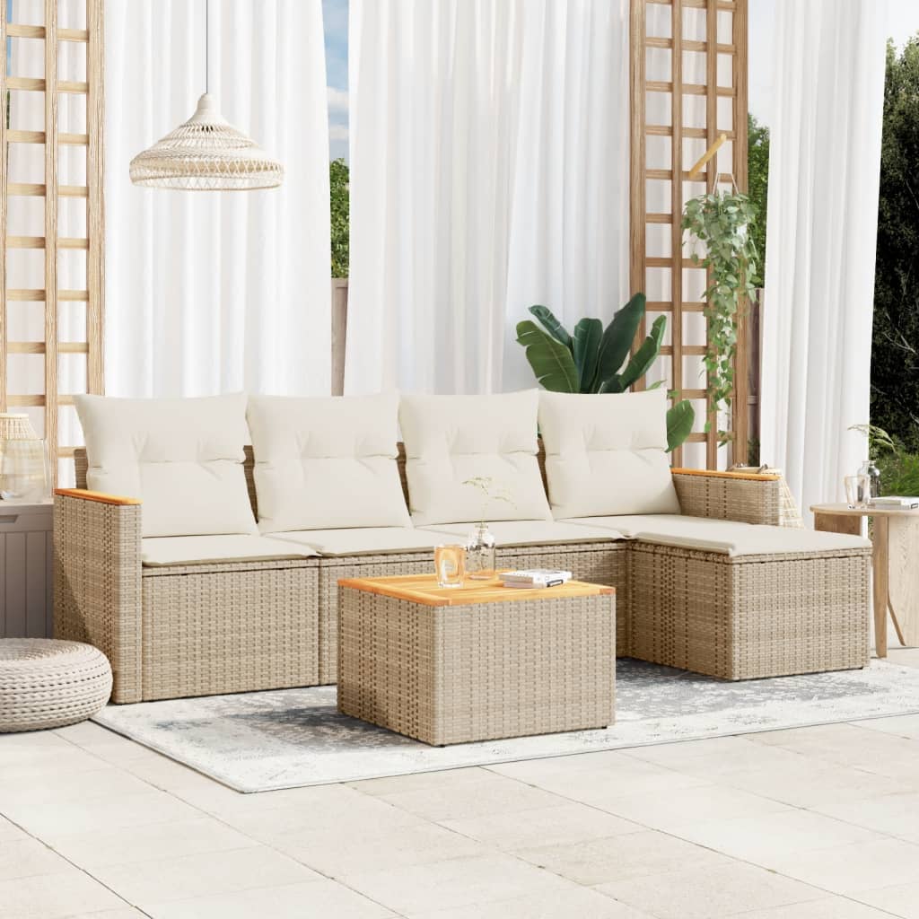 6-delige Loungeset met kussens poly rattan beige is nu te koop bij PeponiXL, paradijselijk wonen!