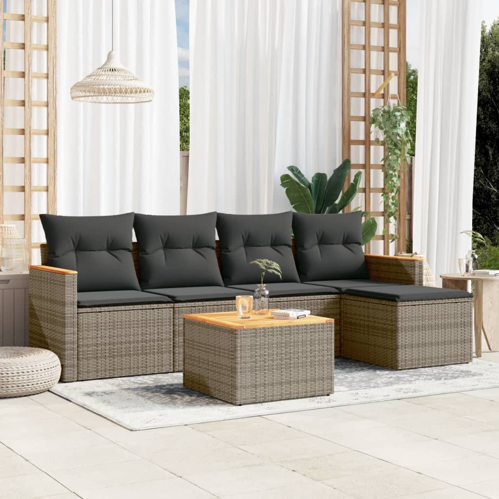 6-delige Loungeset met kussens poly rattan grijs is nu te koop bij PeponiXL, paradijselijk wonen!