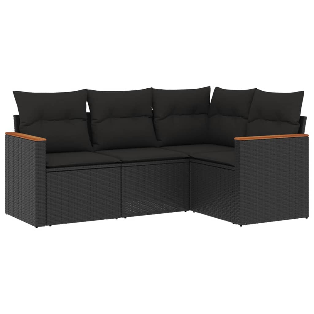 4-delige Loungeset met kussens poly rattan zwart is nu te koop bij PeponiXL, paradijselijk wonen!