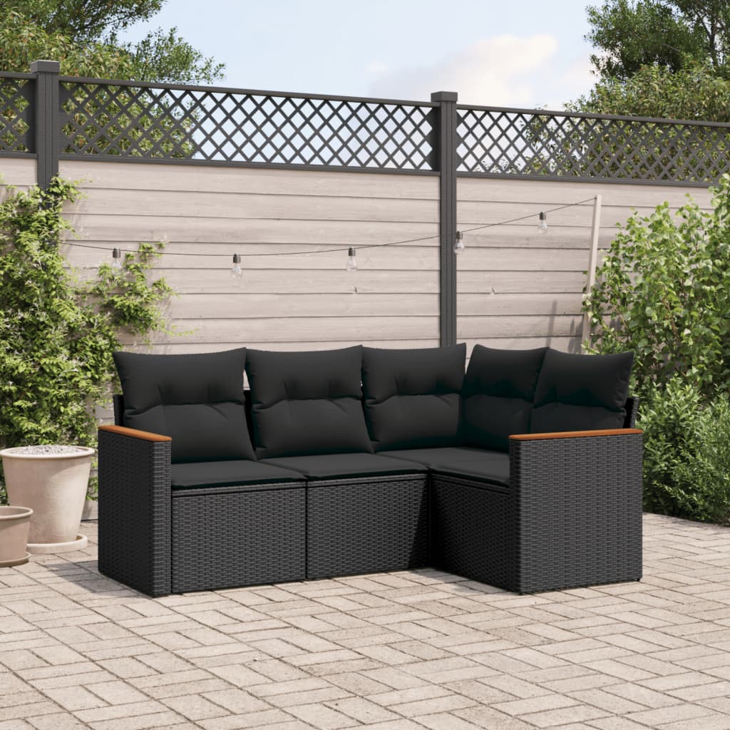 4-delige Loungeset met kussens poly rattan zwart is nu te koop bij PeponiXL, paradijselijk wonen!