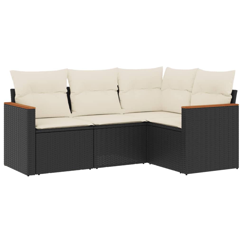 4-delige Loungeset met kussens poly rattan zwart is nu te koop bij PeponiXL, paradijselijk wonen!