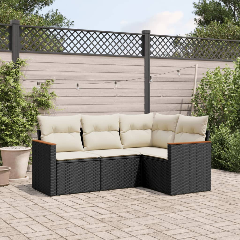 4-delige Loungeset met kussens poly rattan zwart is nu te koop bij PeponiXL, paradijselijk wonen!