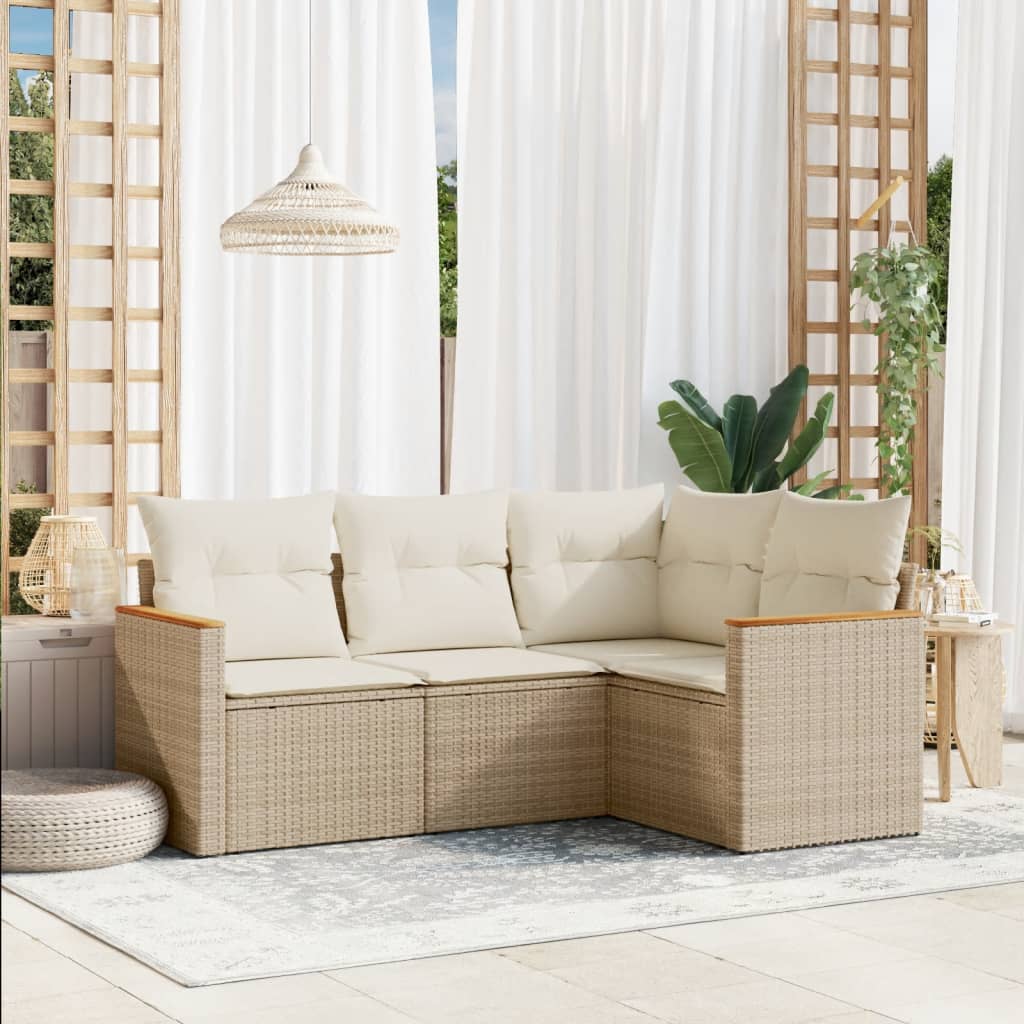 4-delige Loungeset met kussens poly rattan beige is nu te koop bij PeponiXL, paradijselijk wonen!