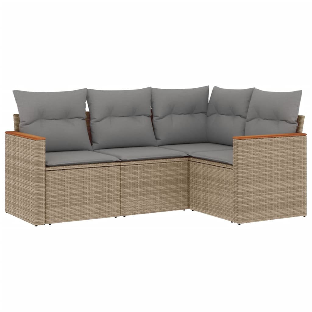 4-delige Loungeset met kussens poly rattan beige is nu te koop bij PeponiXL, paradijselijk wonen!