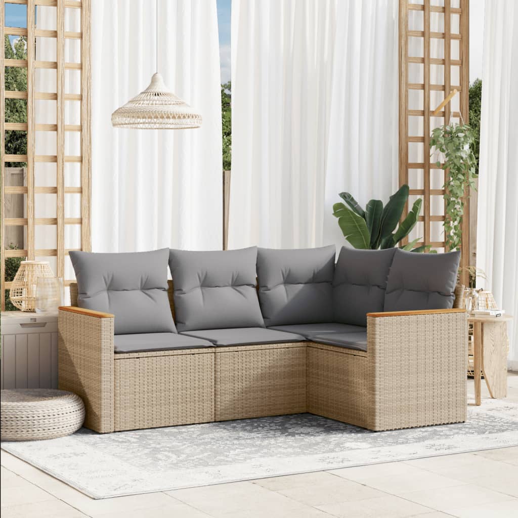 4-delige Loungeset met kussens poly rattan beige is nu te koop bij PeponiXL, paradijselijk wonen!