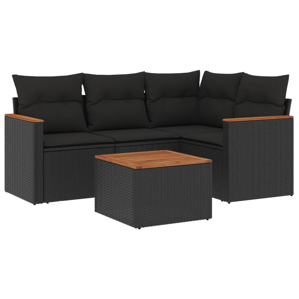 5-delige Loungeset met kussens poly rattan zwart is nu te koop bij PeponiXL, paradijselijk wonen!