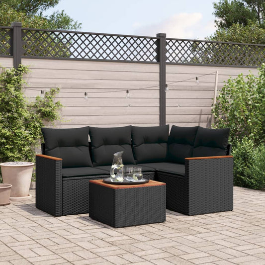 5-delige Loungeset met kussens poly rattan zwart is nu te koop bij PeponiXL, paradijselijk wonen!