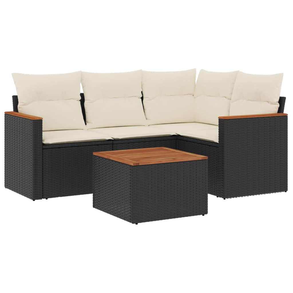 5-delige Loungeset met kussens poly rattan zwart is nu te koop bij PeponiXL, paradijselijk wonen!
