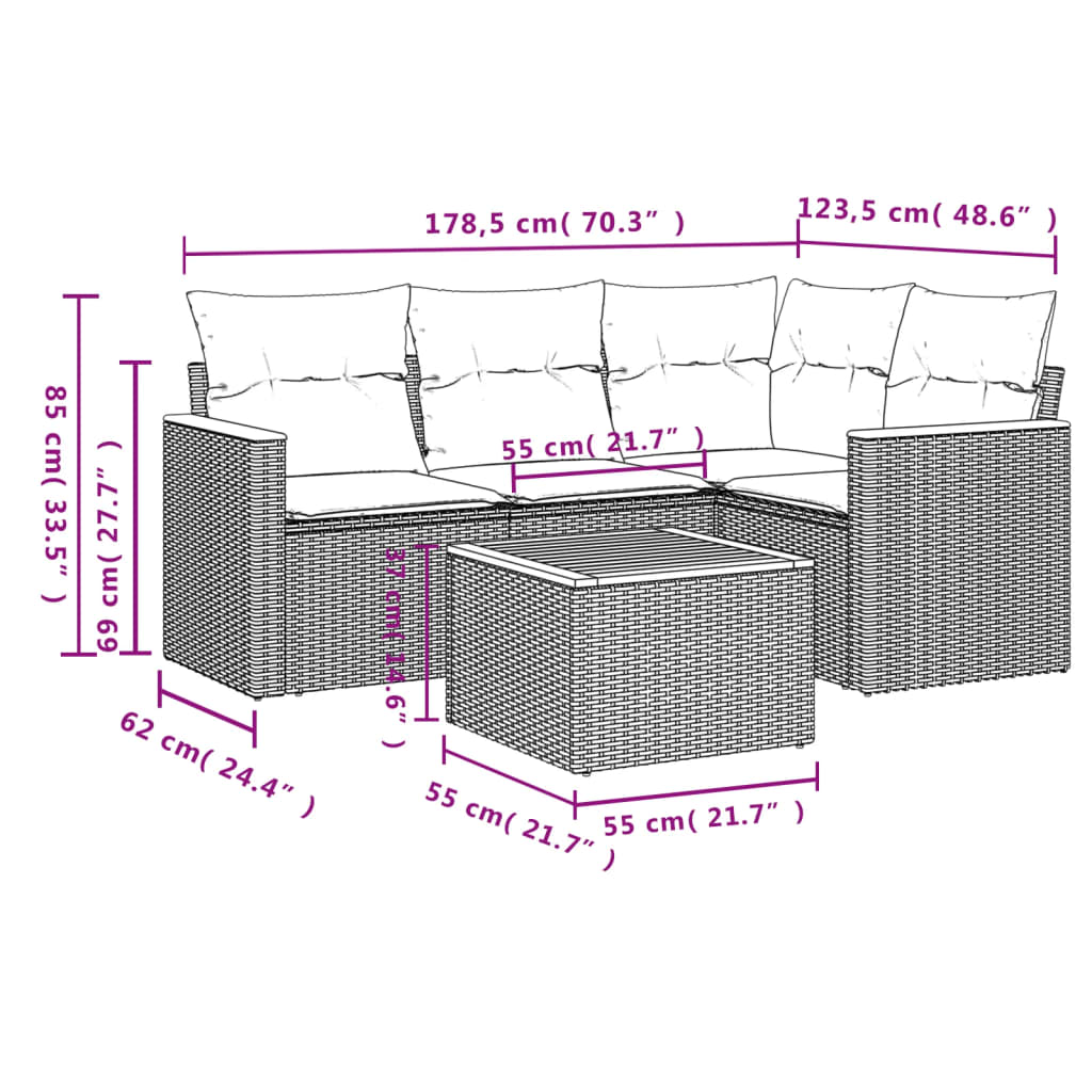 5-delige Loungeset met kussens poly rattan zwart is nu te koop bij PeponiXL, paradijselijk wonen!