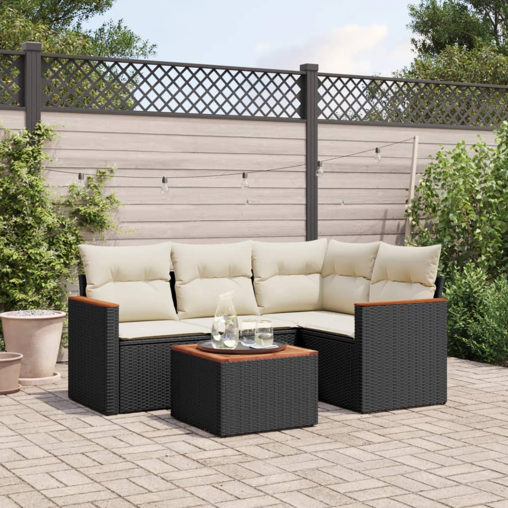 5-delige Loungeset met kussens poly rattan zwart is nu te koop bij PeponiXL, paradijselijk wonen!