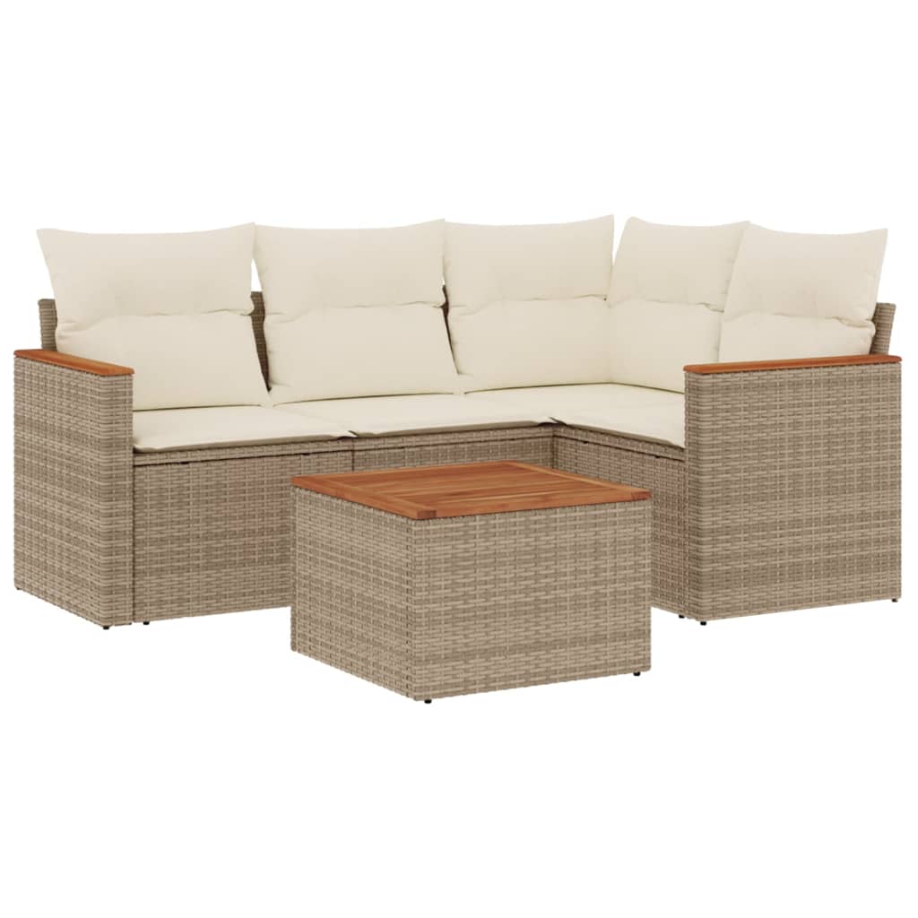 5-delige Loungeset met kussens poly rattan beige is nu te koop bij PeponiXL, paradijselijk wonen!