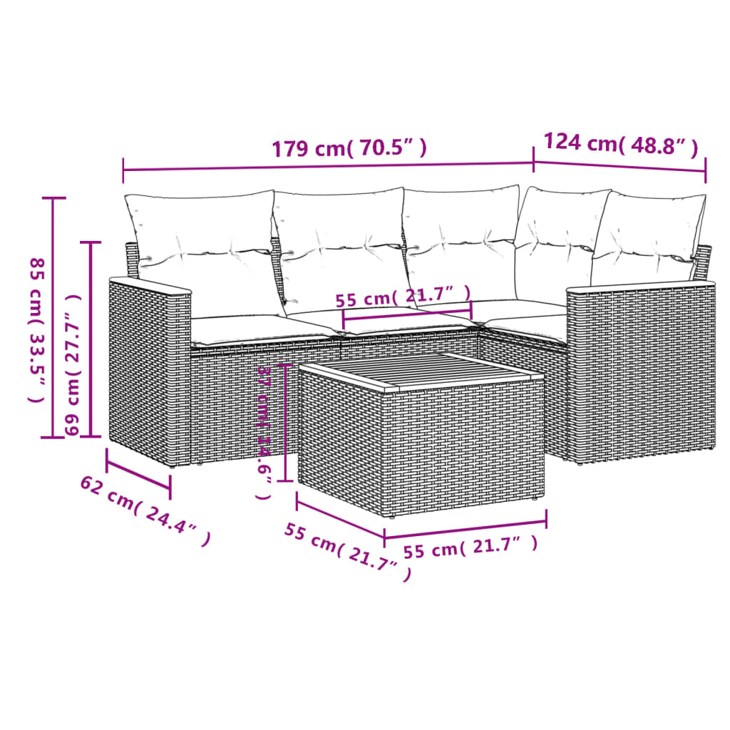 5-delige Loungeset met kussens poly rattan beige is nu te koop bij PeponiXL, paradijselijk wonen!