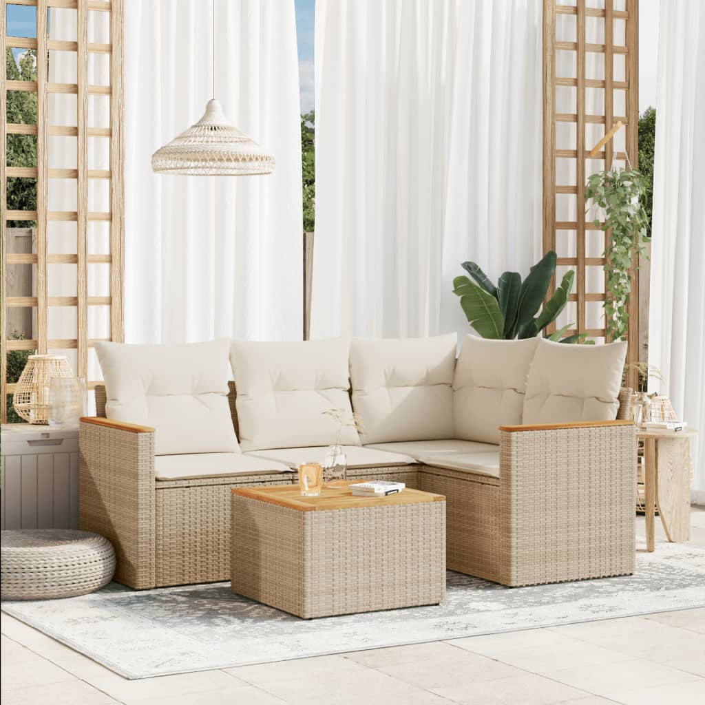 5-delige Loungeset met kussens poly rattan beige is nu te koop bij PeponiXL, paradijselijk wonen!