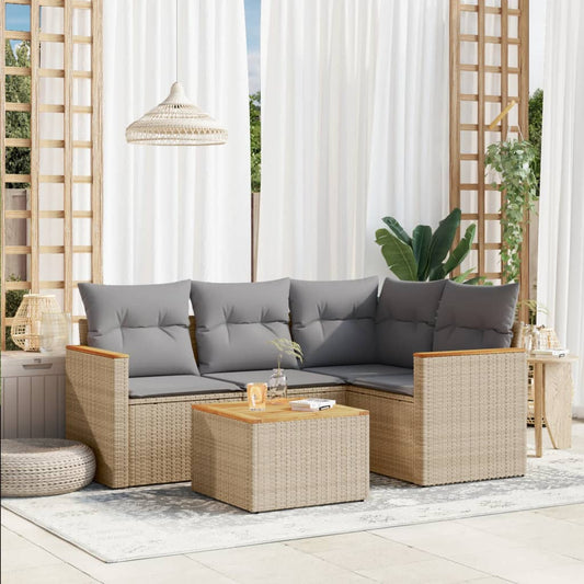 5-delige Loungeset met kussens poly rattan beige is nu te koop bij PeponiXL, paradijselijk wonen!