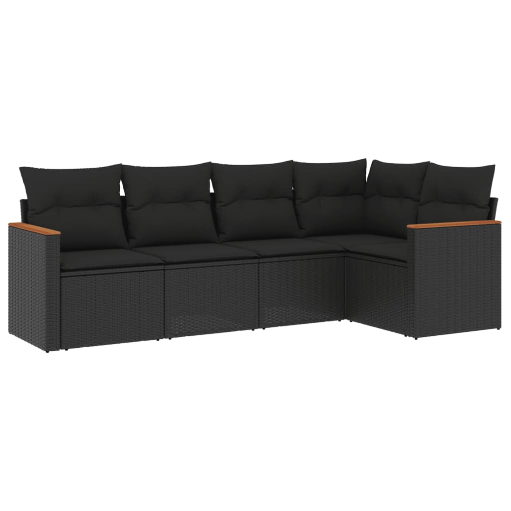 5-delige Loungeset met kussens poly rattan zwart is nu te koop bij PeponiXL, paradijselijk wonen!