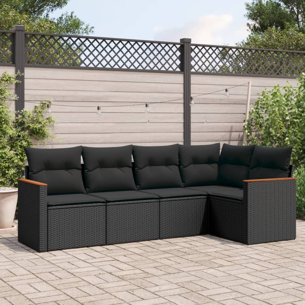 5-delige Loungeset met kussens poly rattan zwart is nu te koop bij PeponiXL, paradijselijk wonen!
